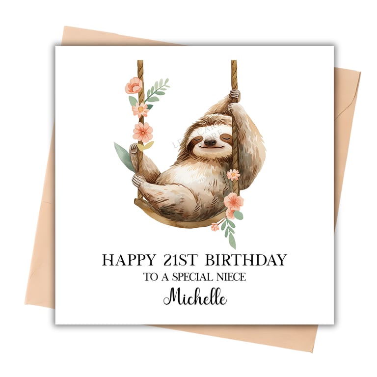Floral Sloth Happy Birthday Card
