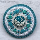 Hand Embroidered Crescent Moon Brooch