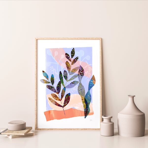 Abstract Lavender and Pink Leaf Art Print