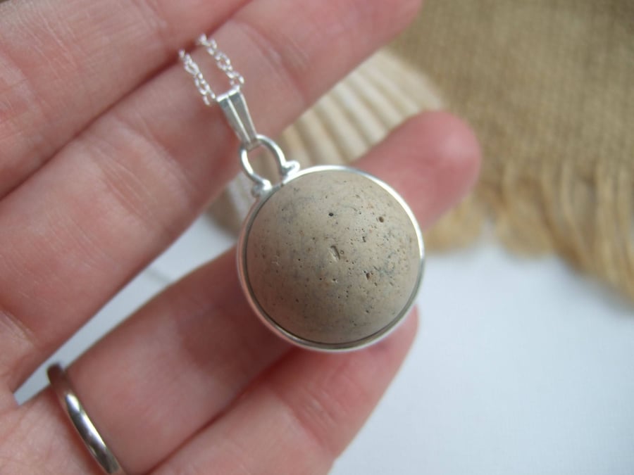 Purist Victorian clay sea marble necklace...sea clay marble necklace, bezel set 