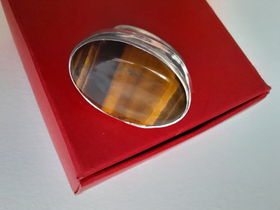 Recycled Silver and Tigers Eye Stone Ring