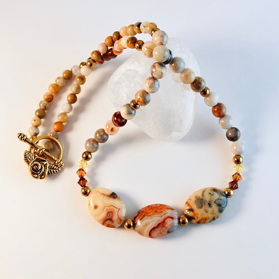 Crazy Lace Agate Necklace - Handmade In Devon - Mexican Agate