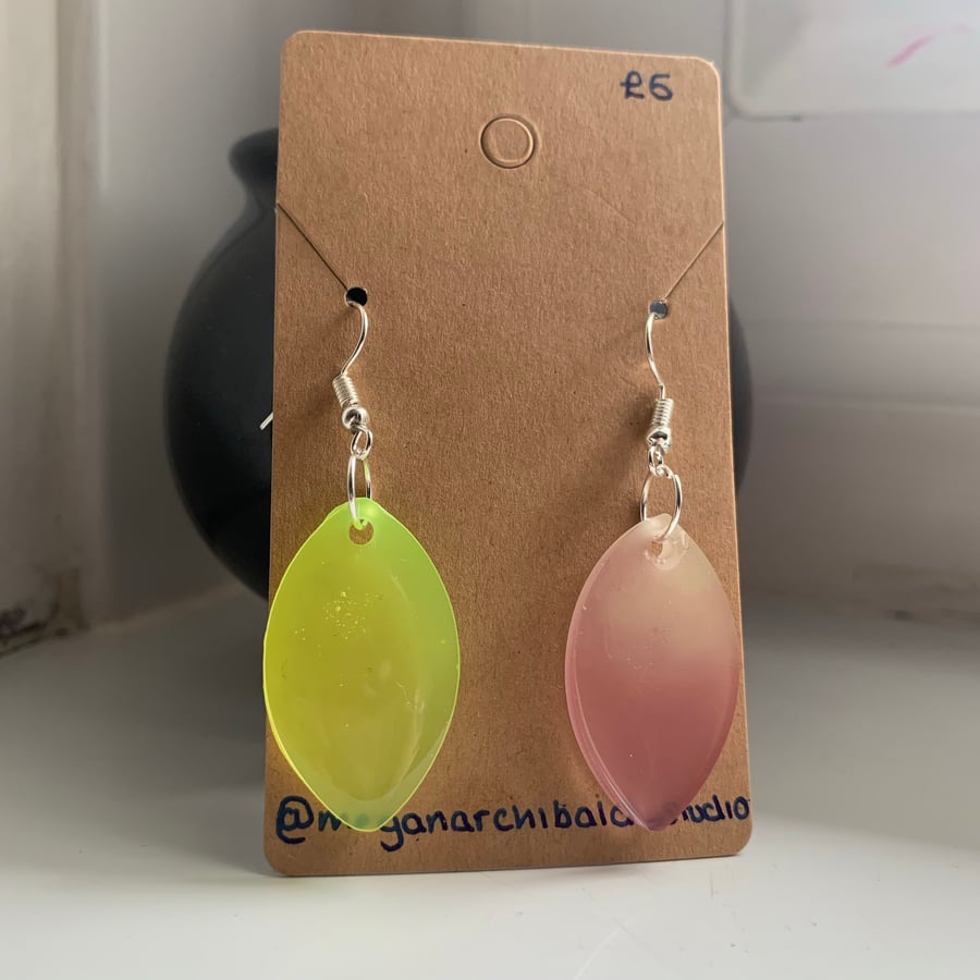 Oval Yellow and Pink Glow in the Dark Earrings
