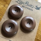 3 Vintage Chunky Brown Buttons - 42mm