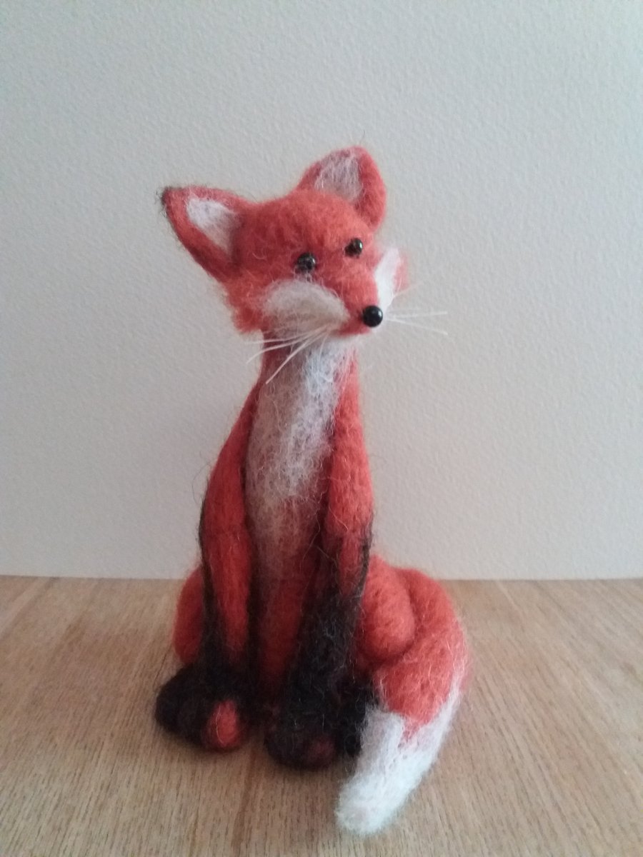 Seated fox, needle felt sculpture