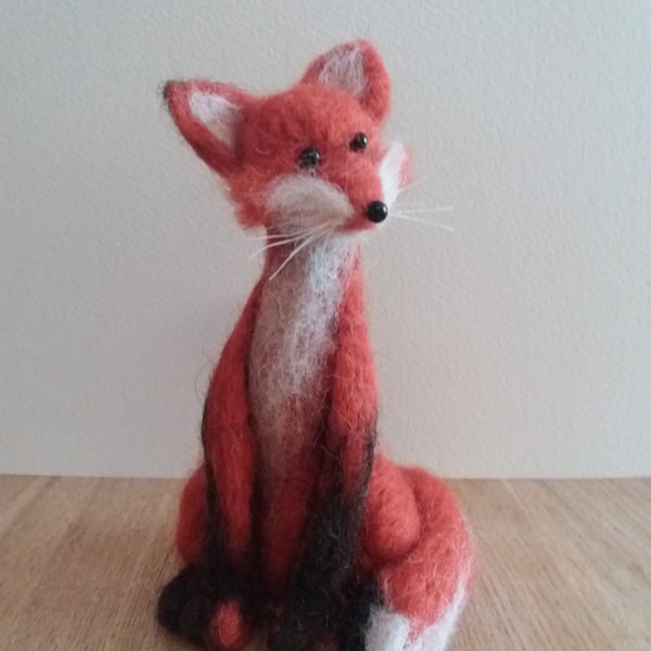 Seated fox, needle felt sculpture