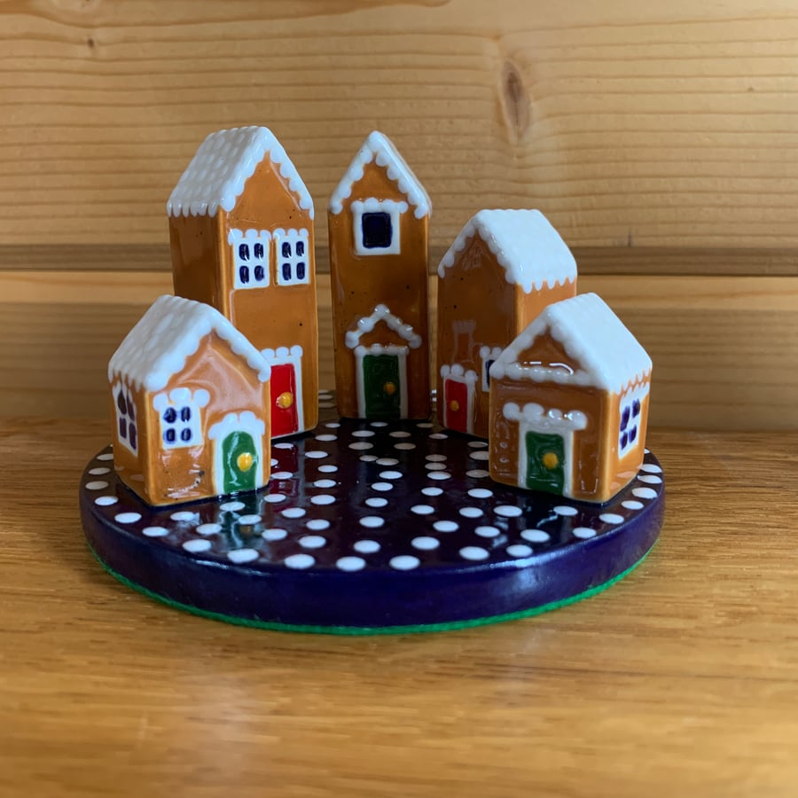 Handpainted Ceramic Gingerbread Houses, Christmas Winter Scene Ornament