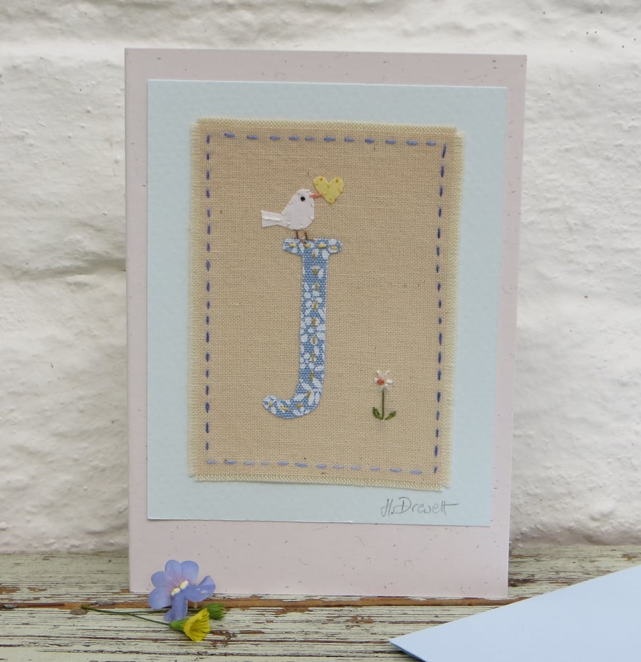 Sweet little hand-stitched letter J - new baby, Christening or birthday