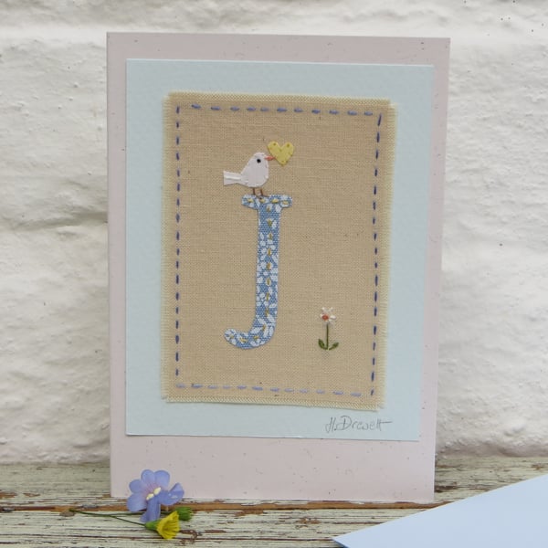Sweet little hand-stitched letter J - new baby, Christening or birthday