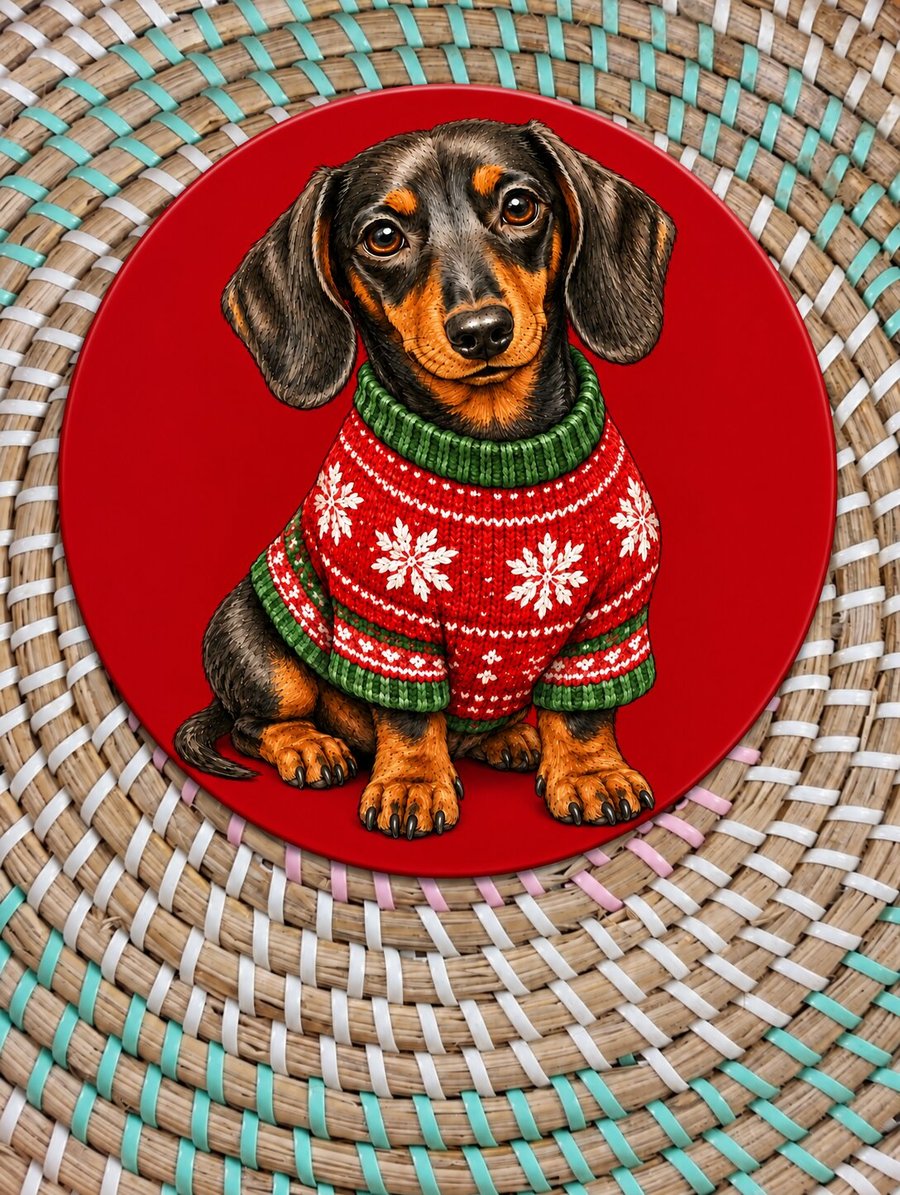 Christmas Dachshund Coaster – Festive Sausage Dog Gift 