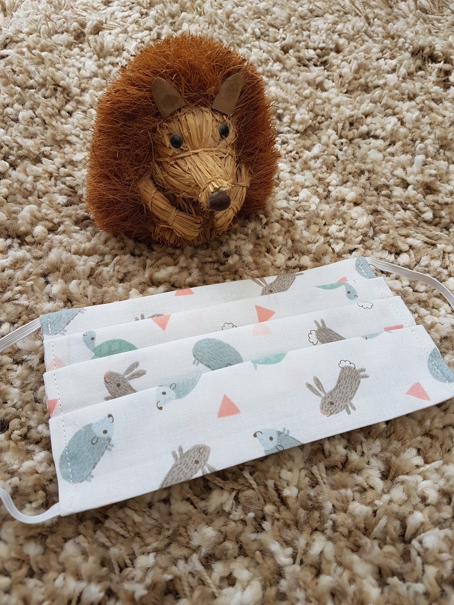 Small Adult or Teenager face covering – hedgehog and bunny print material