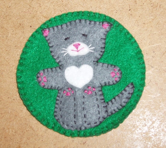 Cat on Back Grey Felt Coaster 