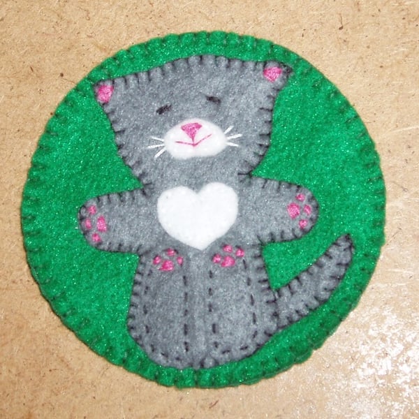 Cat on Back Grey Felt Coaster 