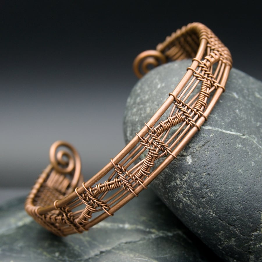 Topsy turvy wire weave copper cuff