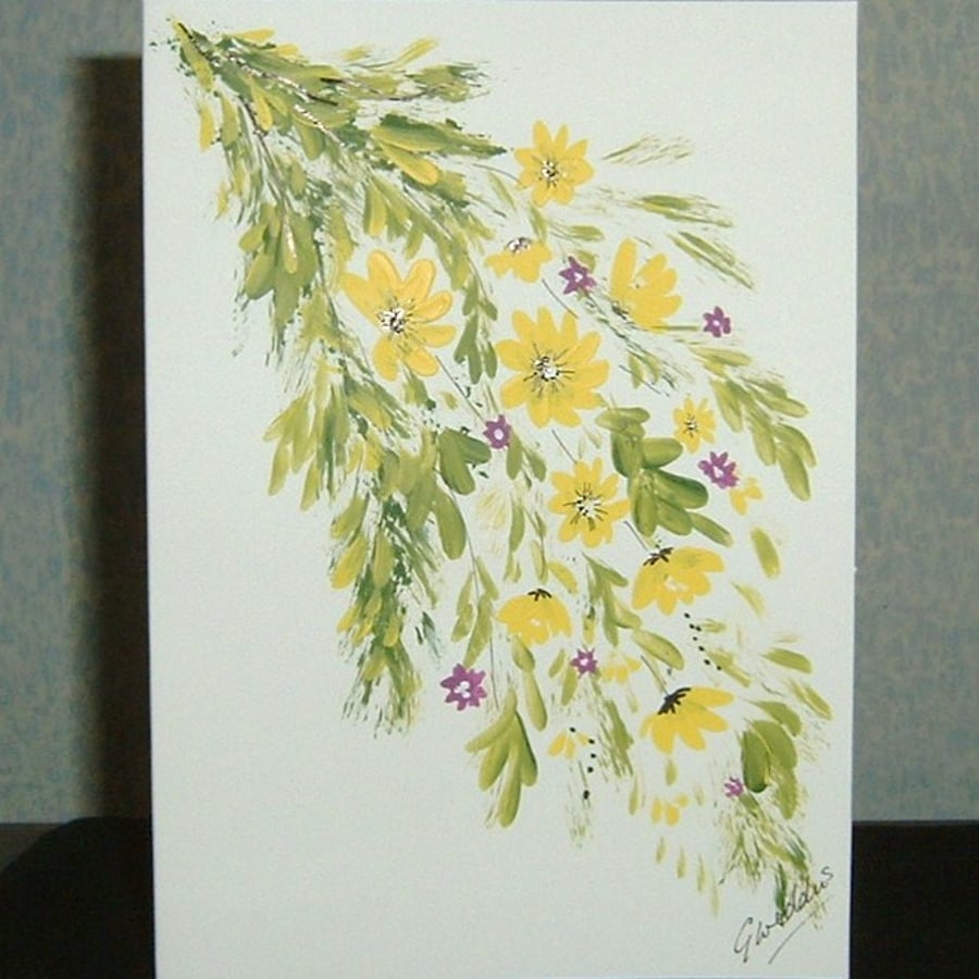hand painted Spring flowers greetings card ref 46