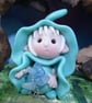 Tiny Magical Gnome 'Aqua' with gemstone necklace OOAK Sculpt by Ann Galvin