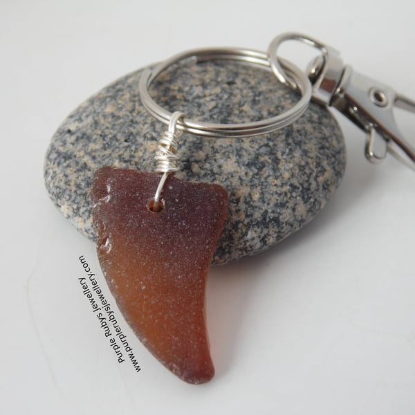 Shark Tooth  Fin Amber Sea Glass Bag Charm Key Ring K294