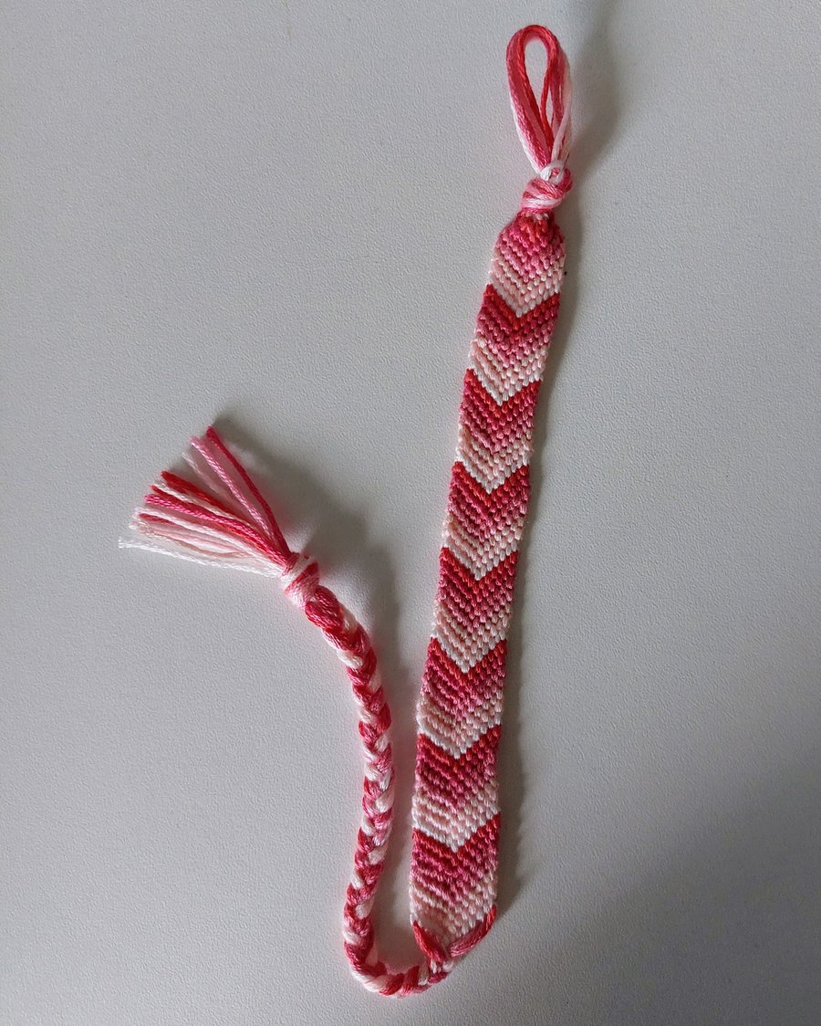 Handmade Pink Friendship Bracelet – Chevron Pattern – Adjustable Tie Bracelet
