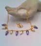Purple and Cream Pearl Drop Beads on a Gold Plated Chain Necklace and Earrings - Image 8
