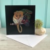 'Bramble Gatherer', dormouse, 14.5cm square wildlife art greetings card.
