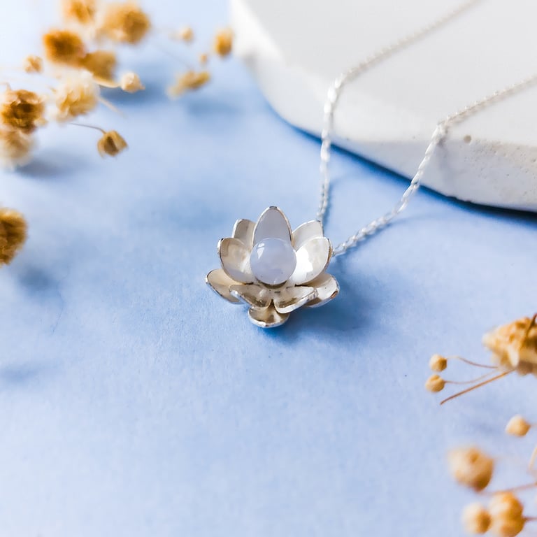 Lotus Flower Pendant - Recycled Silver Flower Necklace - Nature Inspired