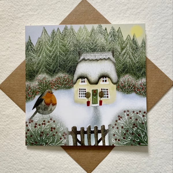 Woodland Cottage, blank greetings card