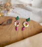 Autumn Fresh Abstract Marbled Hoop & Forest Green Leaf Polymer Clay Dangles - Image 9