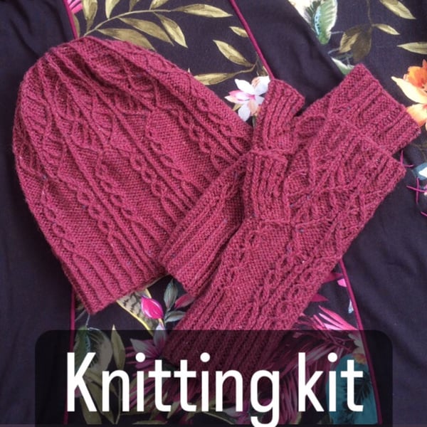 Hat and Gloves Knitting Kit with recycled yarn