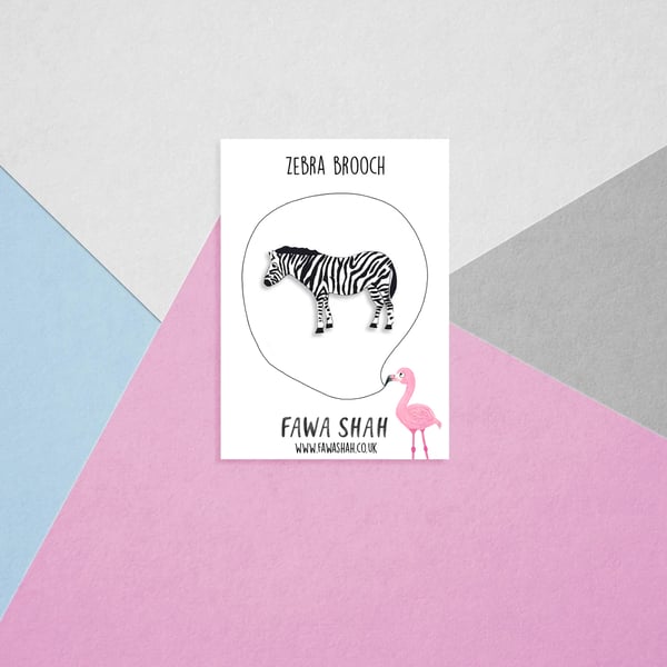 Zebra Brooch - Handpainted - Animal Badge