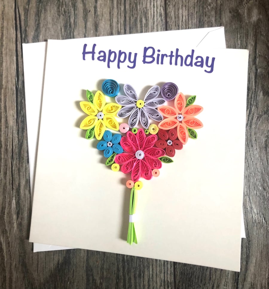 Stunning Handmade Quilled heart flowers Card