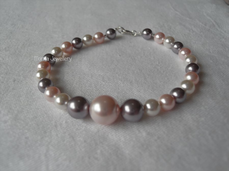 White, Pink, Mauve Bracelet with Clasp Fastening