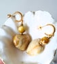 Caramel Amazonite Heart & Tiger Eye Gold Sterling Silver Huggie Drop Earring