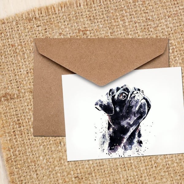 Black Pug Dog GreetingNote Card - Pug Dog card,Pug Dog card ,Pug Dog greetings c