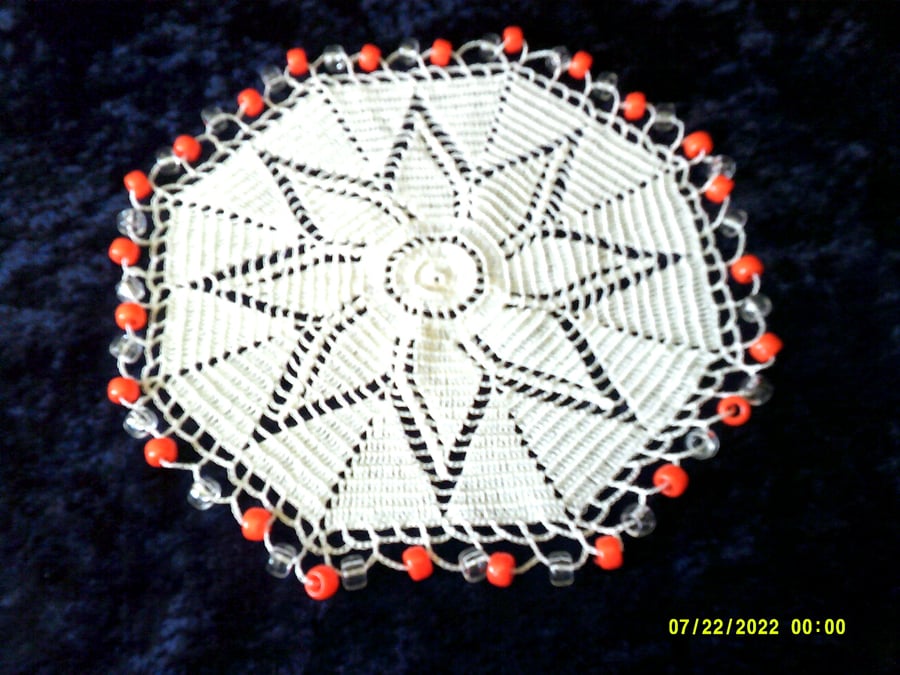 Jug Cover with Orange and Clear Beads