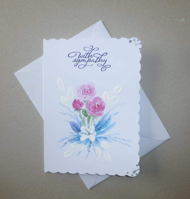 hand painted floral sympathy card ( ref FA 448 P1 )