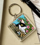 Sneaky Tuxedo Cat & Mouse Keyring - Square - Image 2