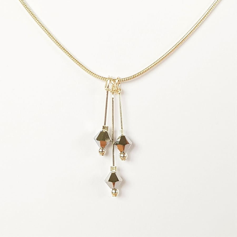 Swarovski Crystal Triple Drop Pendant Necklace - Chrome Colours
