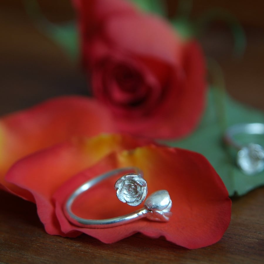 Rose Ring, Sterling Silver Rosebuds Ring, 