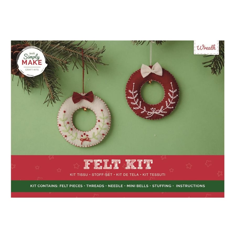 DIY Tree Decorations, Christmas Wreaths Felt Craft Kit, Boxed Starter Kit 