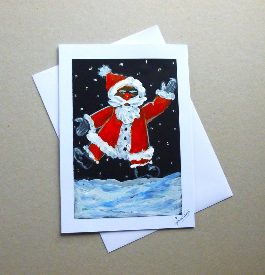 original art hand painted father christmas greetings card ( ref FA 60 M4 )