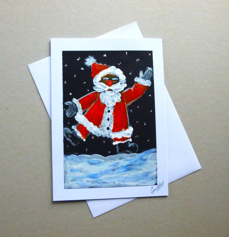 original art hand painted father christmas greetings card ( ref FA 60 M4 )