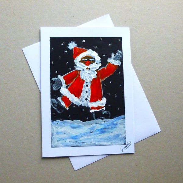 original art hand painted father christmas greetings card ( ref FA 60 M4 )
