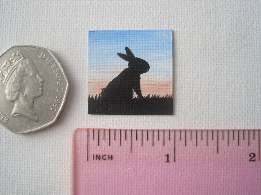 Dolls House Miniature Original Painting Bunny Rabbit Silhouette