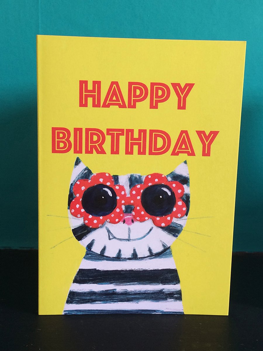Fun Sunglasses cat Happy birthday card by Jo Brown 