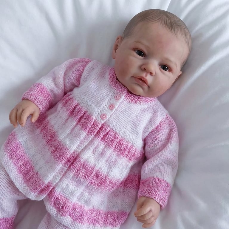 Baby Girl Hand Knitted Cardigan Pink White, Heart Pattern, Baby Shower Gift