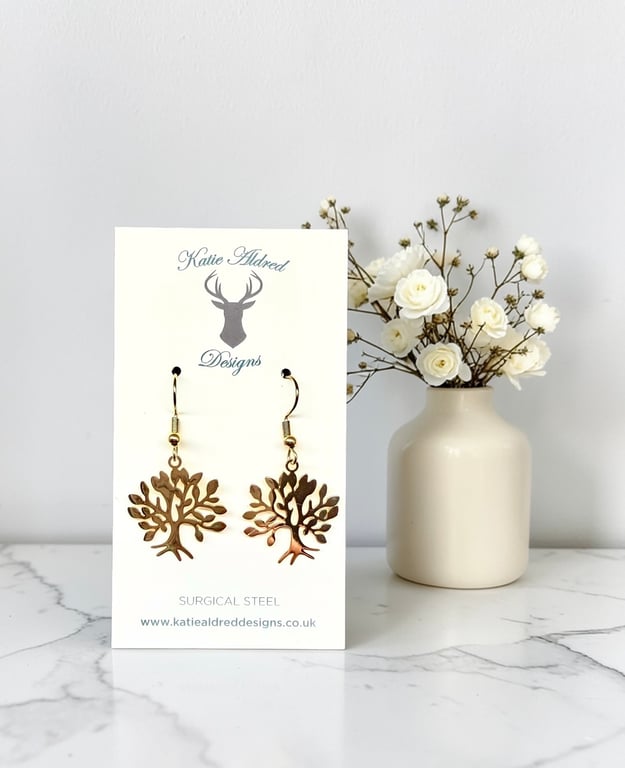 Charm Earrings - Large Gold Tree of Life