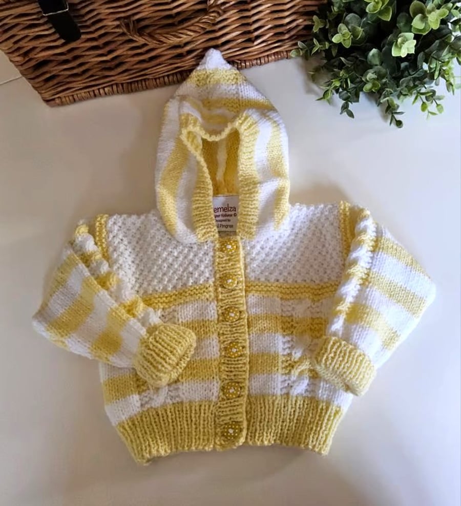 Designer Baby Hooded Jacket Hand Knitted  6-12- months size
