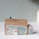 Little Handmade Painted Wooden House with Teeny Side Shed