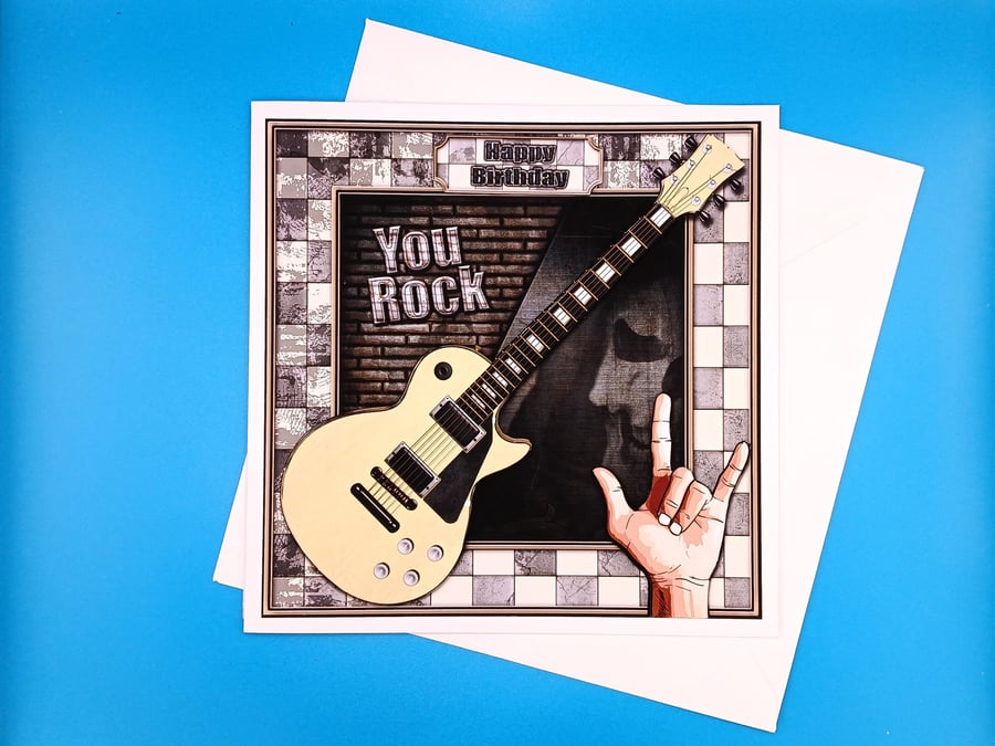 Guitar Birthday Card, Handmade, Decoupage