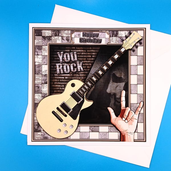 Guitar Birthday Card, Handmade, Decoupage